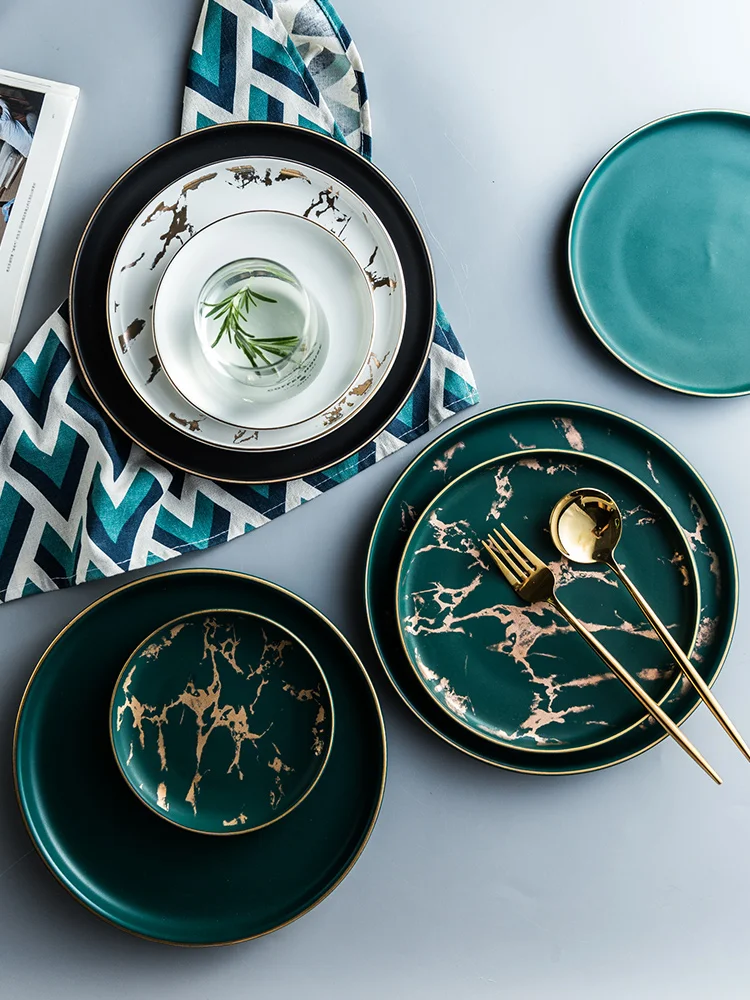 

Round Phnom Penh marble ceramic Western food steak pizza pasta dessert cake fruit salad breakfast plate restaurant tableware