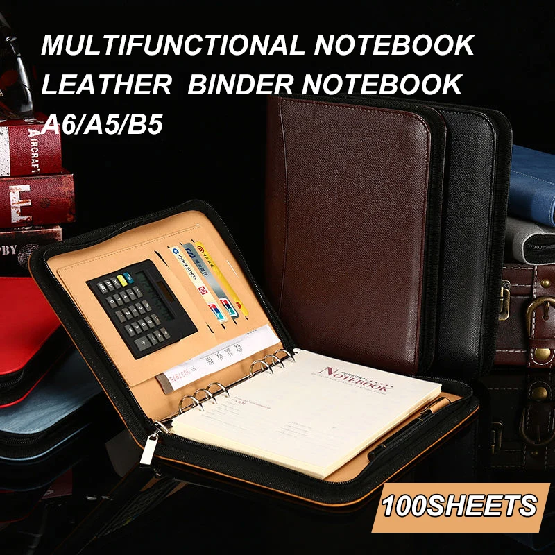 

leather Multifunctional Manager Entrainment Calculator Pocket Zipper Bag Notebook