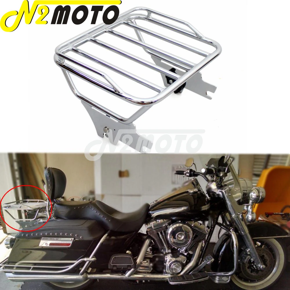 Chrome Motorcycle Detachable Two-Up Passenger Luggage Rack Carrier Accessories For Harley Touring Road King FLHT FLHX FLTR 97-08