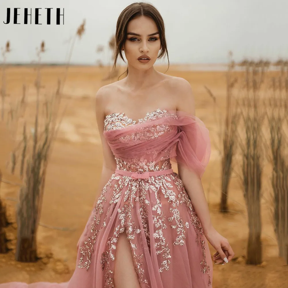 JEHETH розовое ТРАПЕЦИЕВИДНОЕ ПЛАТЬЕ с аппликацией из тюля для выпускного вечера