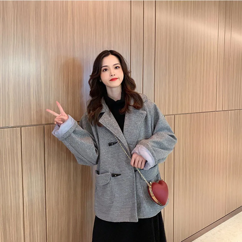 

Large Size Small Fragrant Wind Woolen Coat Women Retro Sweet Long-sleeve Autumn Winter New Style Woolen Coat Female Pocket E372