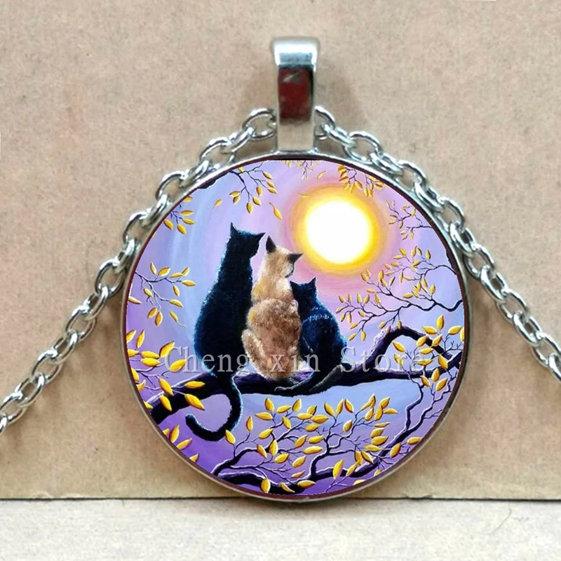 Фея и черная кошка фото искусстве стекло кабошон ожерелье с подвеской лунного