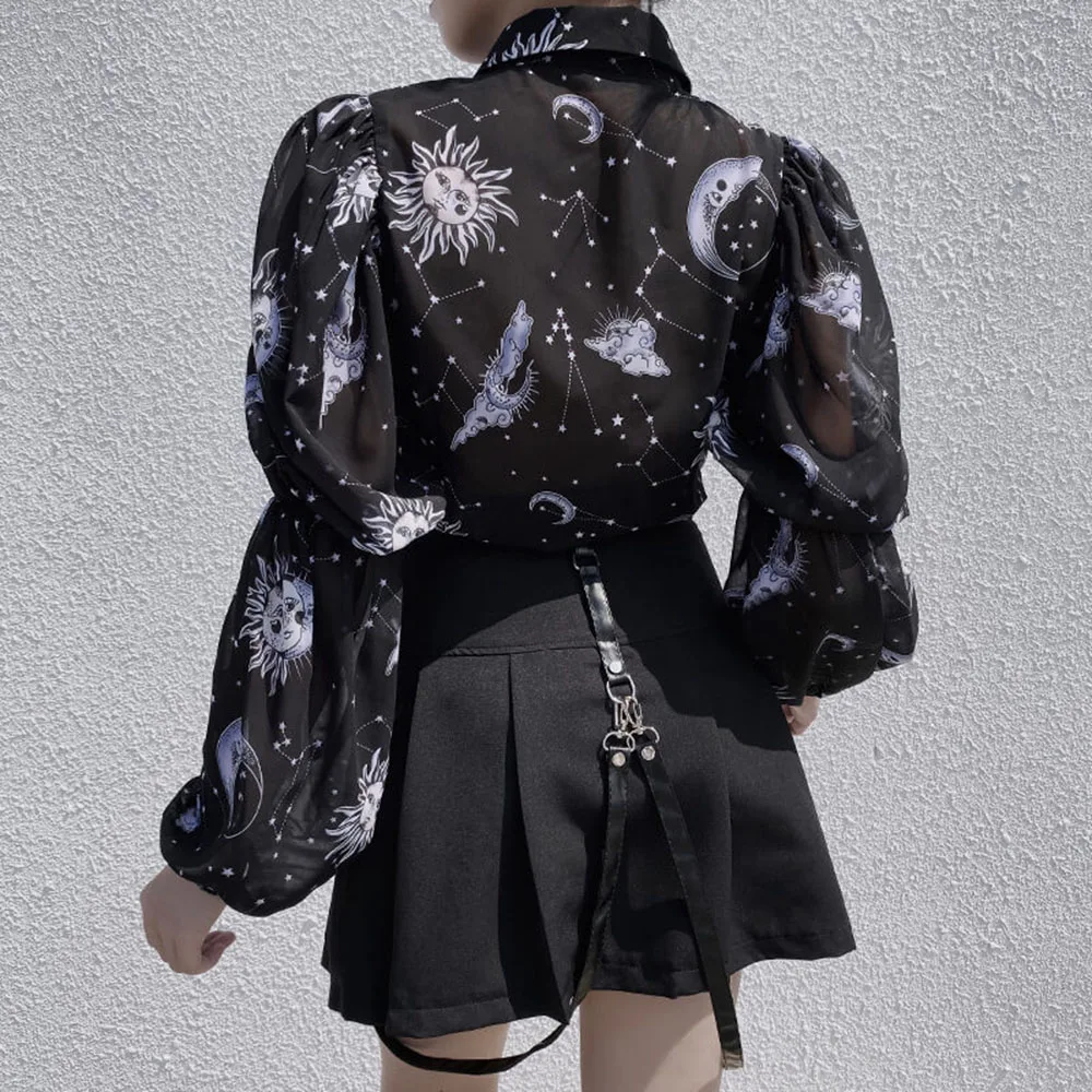 Сексуальная шифоновая блузка женские топы весна Готическая луна звезды солнце