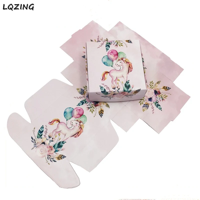 

50pcs Unicorn Printed Wedding Favors Candy Boxes Unicorn theme Party Gift Box Sweet Chocolate Paper Box Handmade Soap Package