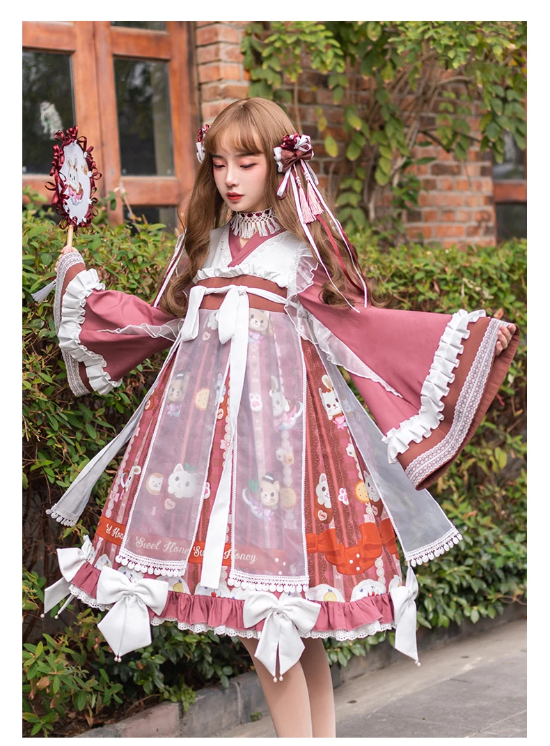 

Японское милое платье лолиты в стиле ретро с кружевным бантом и расклешенными рукавами, с высокой талией, с принтом в викторианском стиле, платье в стиле каваи для девочек, Готическая Лолита, op cos