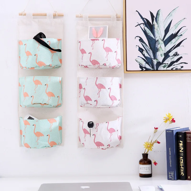 

Flamingo Pattern Wall Mounted Wardrobe Organizer Sundries Storage Bag Jewelry Hanging Wall Pouch Hang Cosmetics Toys Organizer