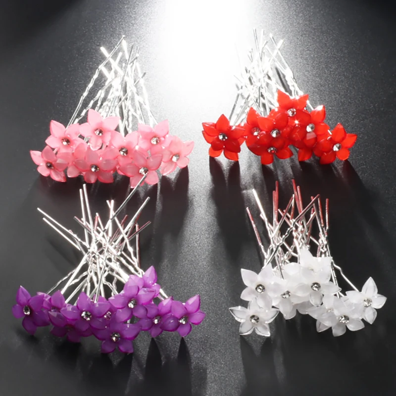 10 шт./компл. заколки для волос с цветами невесты белого и фиолетового цвета