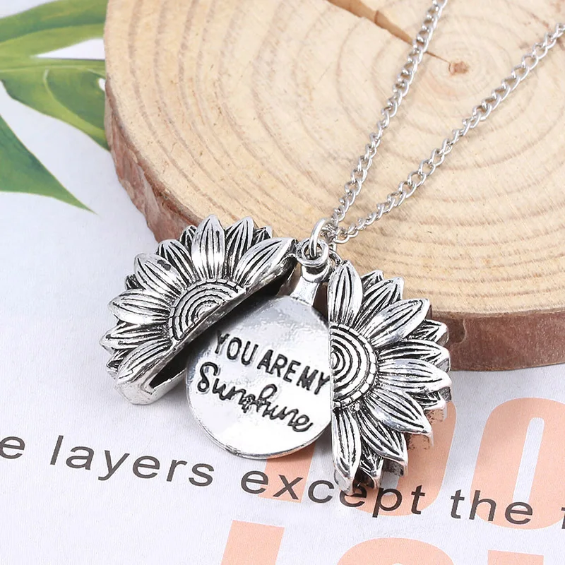 New Fashion Gold Necklace Custom You are my sunshine Open Locket Sunflower Pendant Necklace For Women Free Dropshipp images - 6