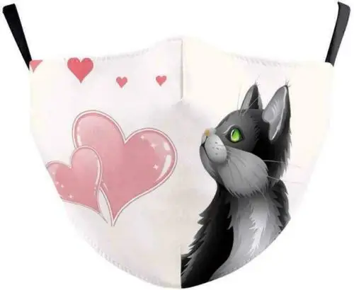 

Valentine's Day Romantic Creative Cat Lovers Printed Mouth Covering Washable Reusable Fabric Face Mask with Filter