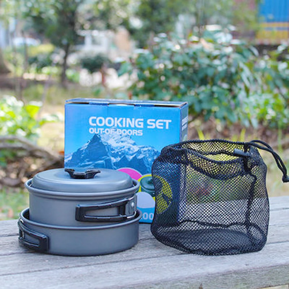 

1-2 Person Camping Cookware Pot Travel Dinner Set Hiking Accessories Outdoor Kitchen Cookware Frying Pan Camping Supplies