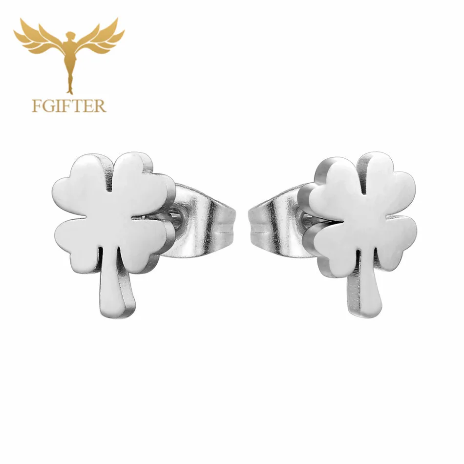 clover FGifter, хип-хоп, рок, Иисус, серьги-гвоздики, золото, серебро, цвет, маленькие серьги, для женщин, мужчин, из нержавеющей стали, серьги для пирсинга, ювелирные изделия - Окраска металла: clover