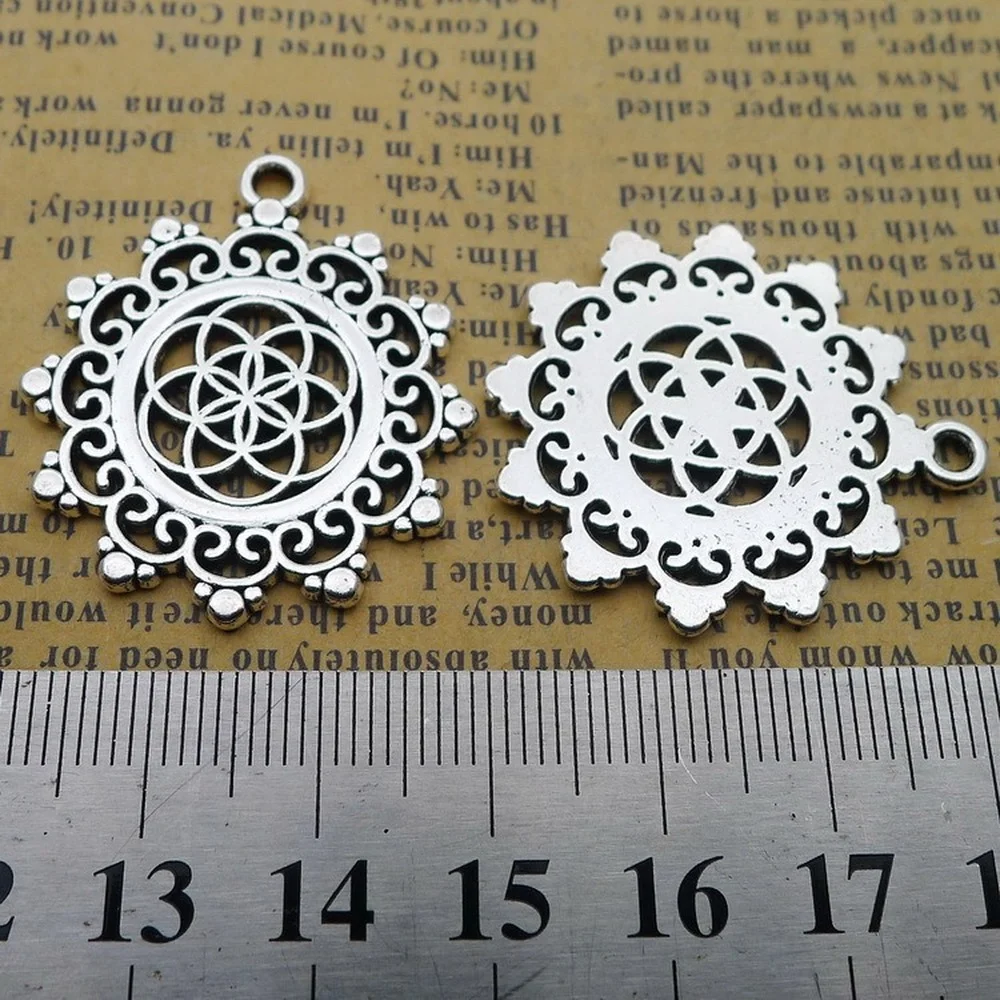 

50pcs Flower Charms 30mm x 33mm DIY Jewelry Making Pendant Antique Silver Color
