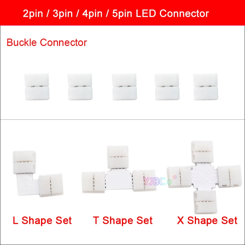 

5PCS 2/3/4/5PIN Solderless LED Connector T/L/X Shape Corner Connector For WS2811 WS2812 3528 5050 RGB Led Strip Light