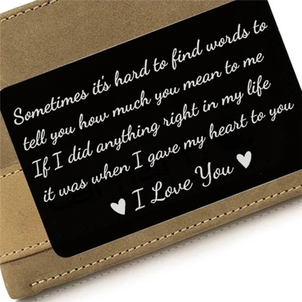 New Year Love Note Boyfriend Gifts Engraved Wallet Cards Inserts Anniversary Gifts party favors Christmas Gifts for Husband Men