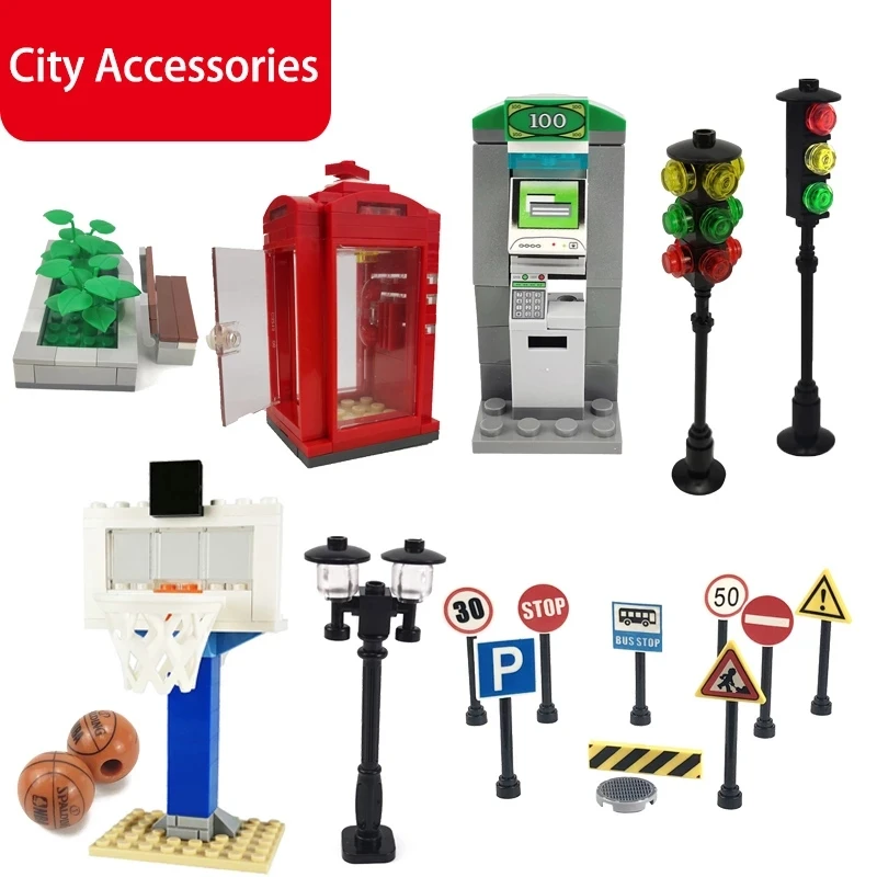 Город строительные блоки телефонная будка ATM мусор дорожный знак светильник в