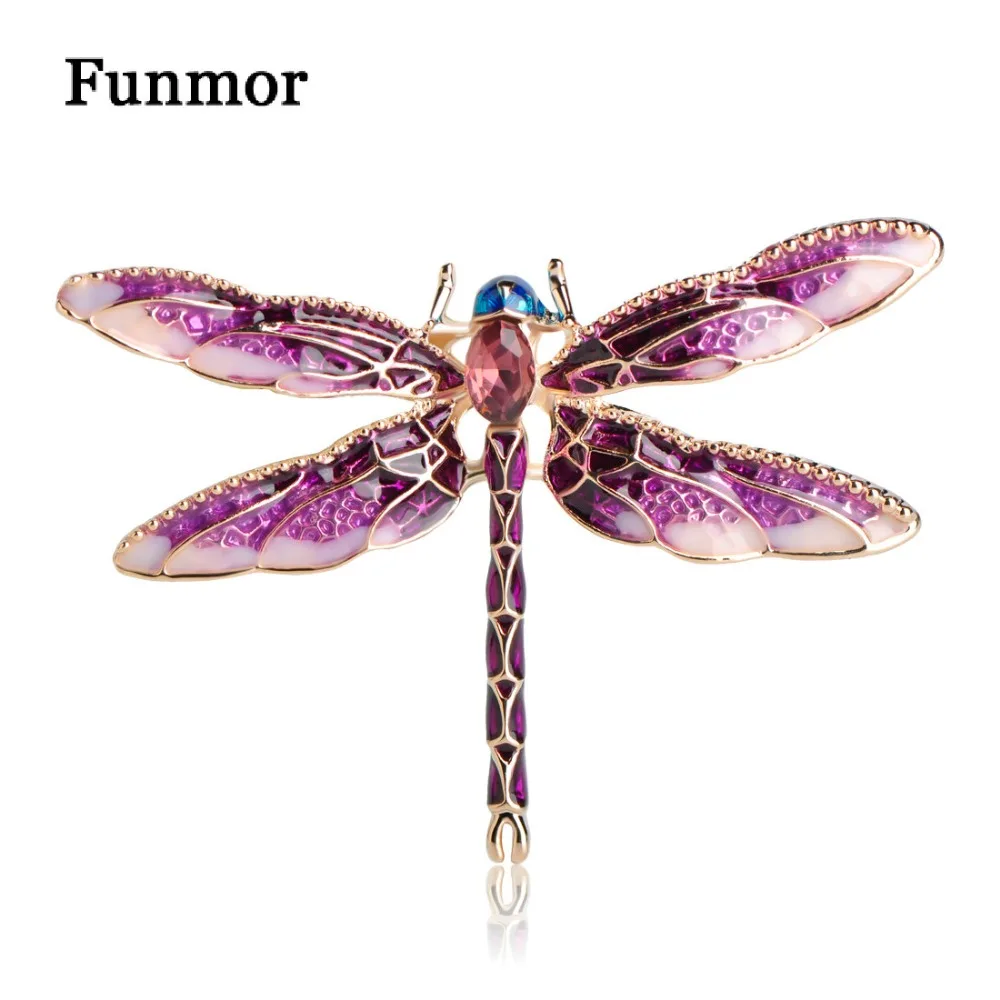 

FUNMOR Enamel Dragonfly Shape Brooches For Women Girls Beautiful Banquet Dress Decorations Scarf Buckle Rhinestone Insect Brooch