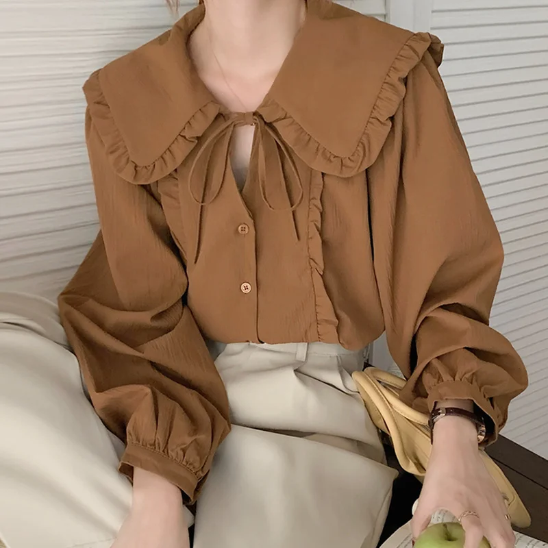 

Korean Chic Doll Collar Shirt Female Spring Autumn 2021 New Temperament Sweet Long Sleeve Top