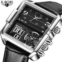 lige original watch men top brand luxury rectangle quartz military watches waterproof luminous leather wristwatch men clockbox