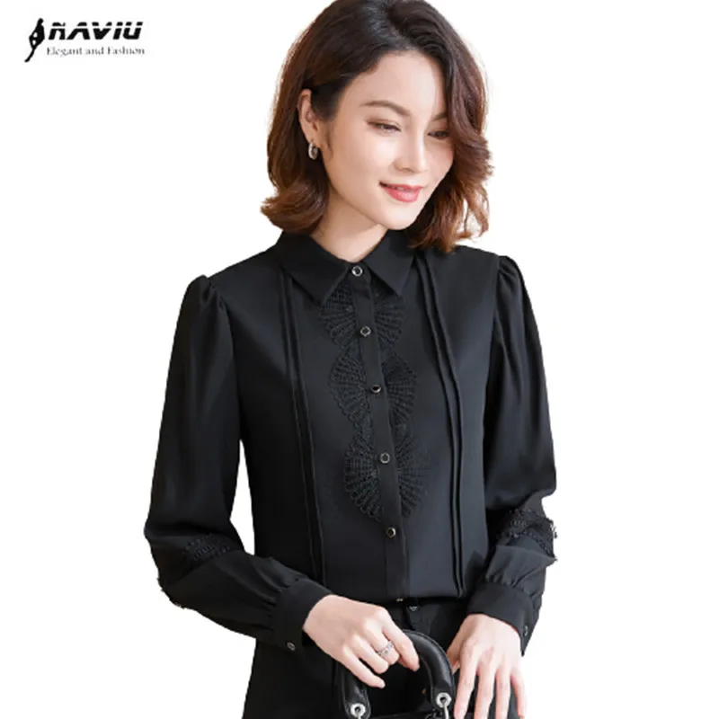 Professional Long Sleeve Black Shirt Women Spring New High End Business Formal Chiffon Blouses Office Ladies Work Tops White