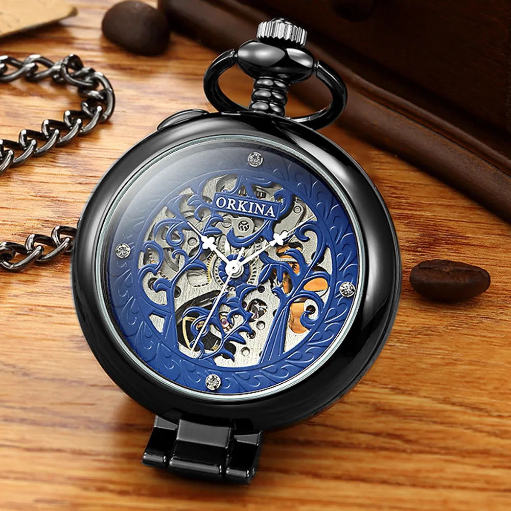 

Antique Mechanical Pocket Watch For Men Women FOB Chain Exquisitely Carved Hllow Skeleton Steampunk Steel Male Clock relogio New