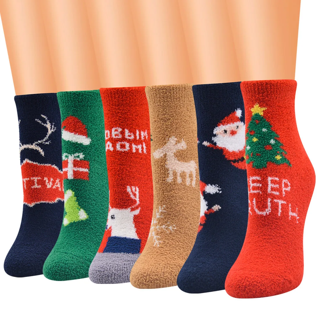 Christmas Stockings Women's Christmas Sock 10 PAIRS Coral Velvet Santa Claus Stockings Christmas Women's Sock