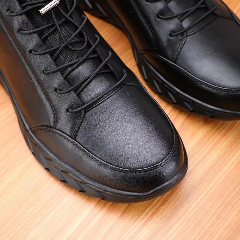 

Fashion Men Sneakers Genuine Leather Casual Shoes Black Elastic Band Walking Sneakers Breathable Mens Shoes Zapatillas Hombre