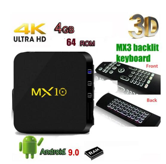 4G 64G MX3 backlit Mx10 ТВ приставка android 9 emmc DDR3 4 ГБ 32 ГБ KoD 18,0 RK3328 mx 10 четырехъядерный 64 бит usb3.0 ТВ приставка Восьмиядерный - Цвет: 4G 64G MX3 backlit