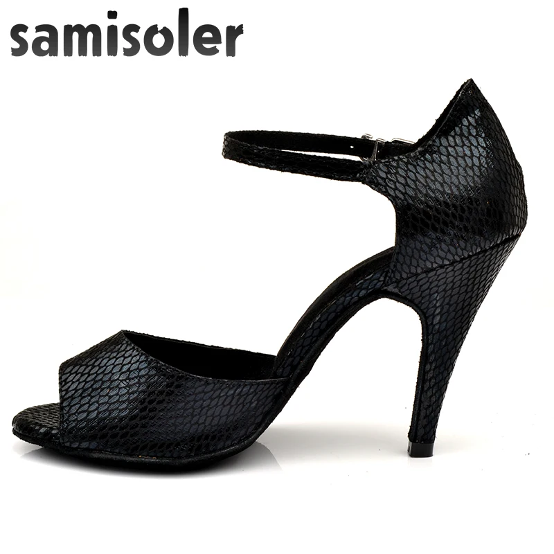 Samisoler Black New Cloth Collocation Shine Ribbons Ballroom Fashion Dance Women Latin Dance Competition Shoes