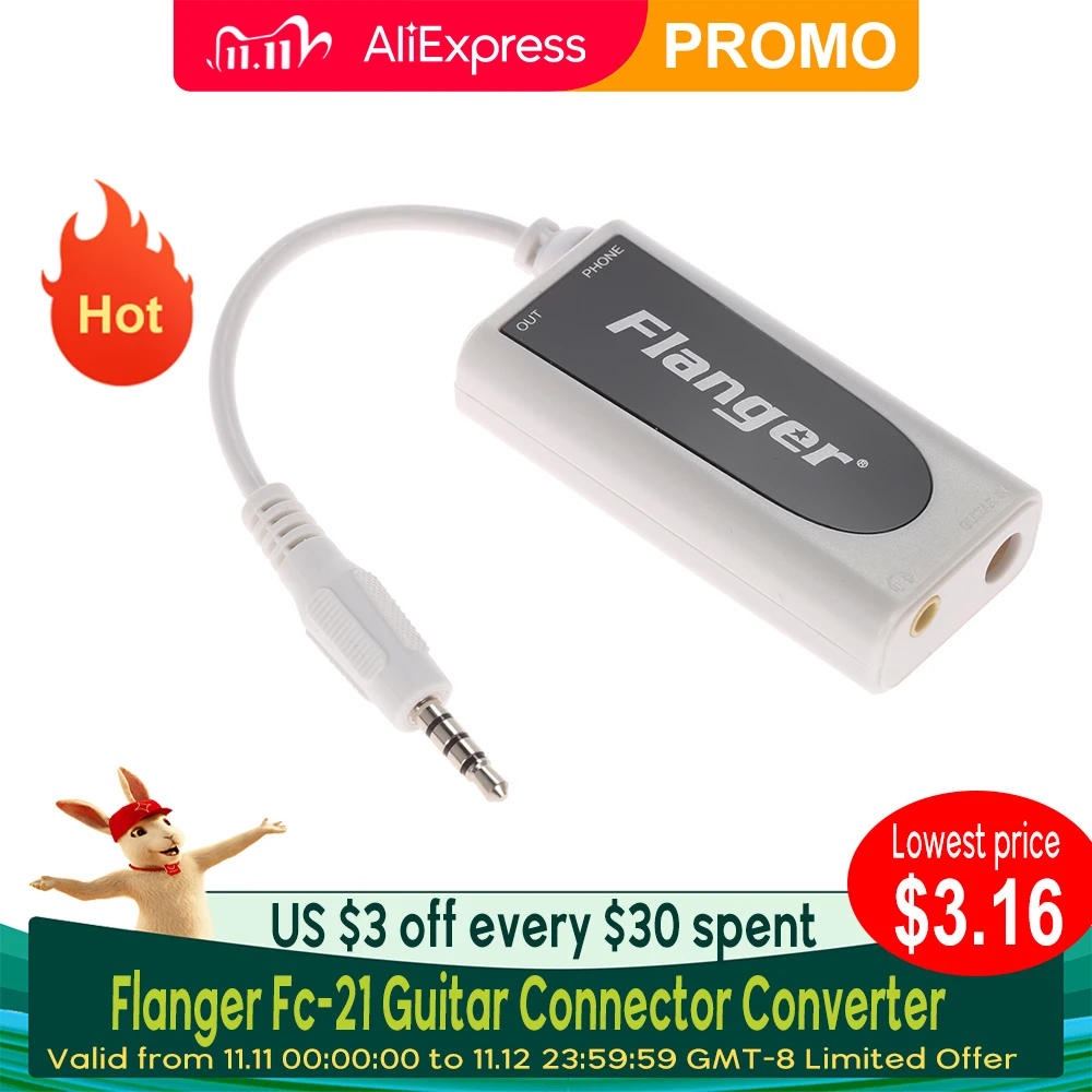 

Flanger Fc-21 Guitar Converter Electric Guitar Bass Mobile Phone White Guitar Bass for Android iOS phone/pad Guitar Accessories