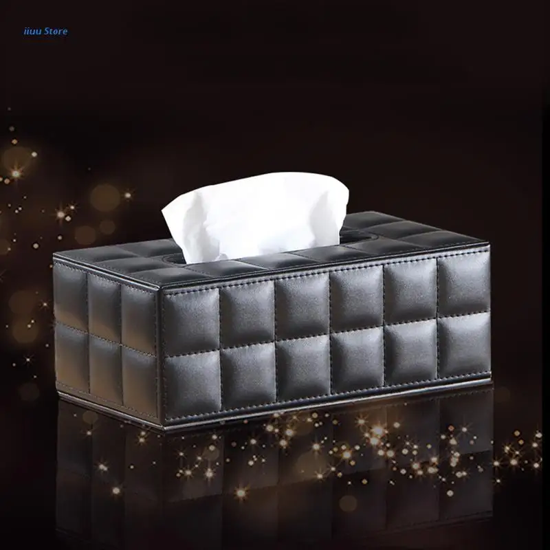 

L5YE Durable Leather PU Standard Tissue Box Holder For Home Office Car Rectangular
