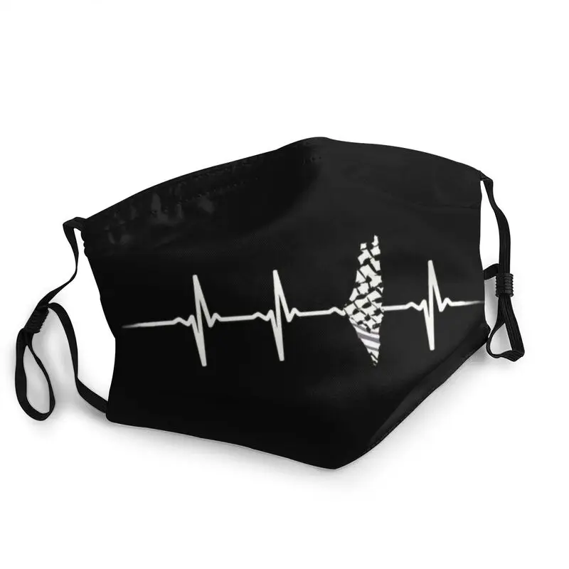 

Heartbeat Palestinian Map With Keffiyeh Reusable Face Mask Free Palestin Anti Haze Dustproof Protection Cover Respirator Muffle