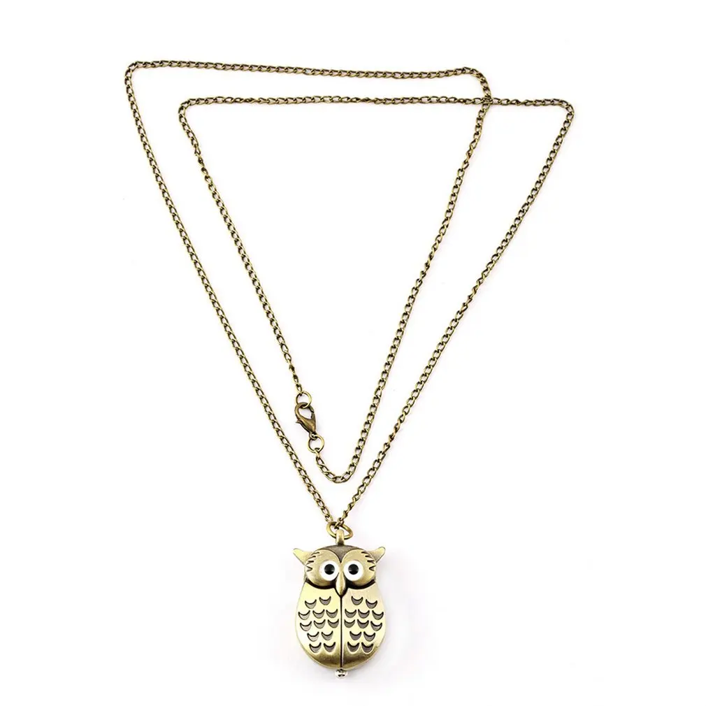 Stylish Cartoon Retro Bronze Owl Pocket Watch Sweater Chain Necklace Slide relogio de bolsob Unisex Kids Gift | Наручные часы
