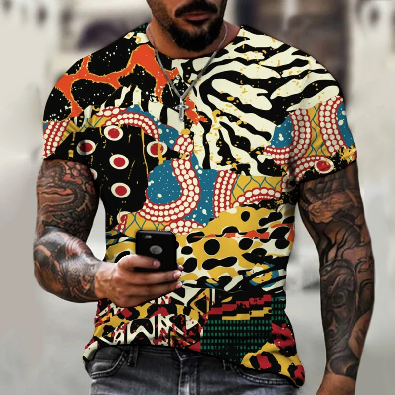 

2022 new pattern mosaic abstract texture graffiti Style Men's T-shirt street fashion casual wear Men Tees Tops S-6XL O Collar