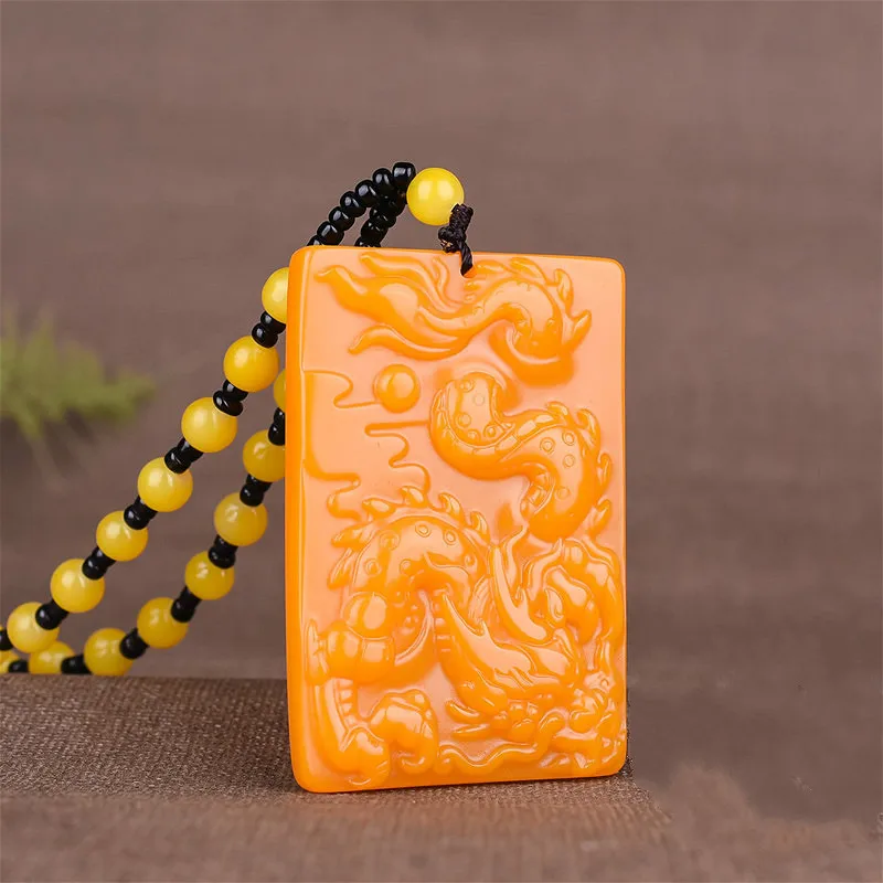 

Natural Yellow Jade Dragon Pendant Necklace Chinese Carved Charm Jewellery Accessories Fashion Amulet for Men Women Lucky Gifts