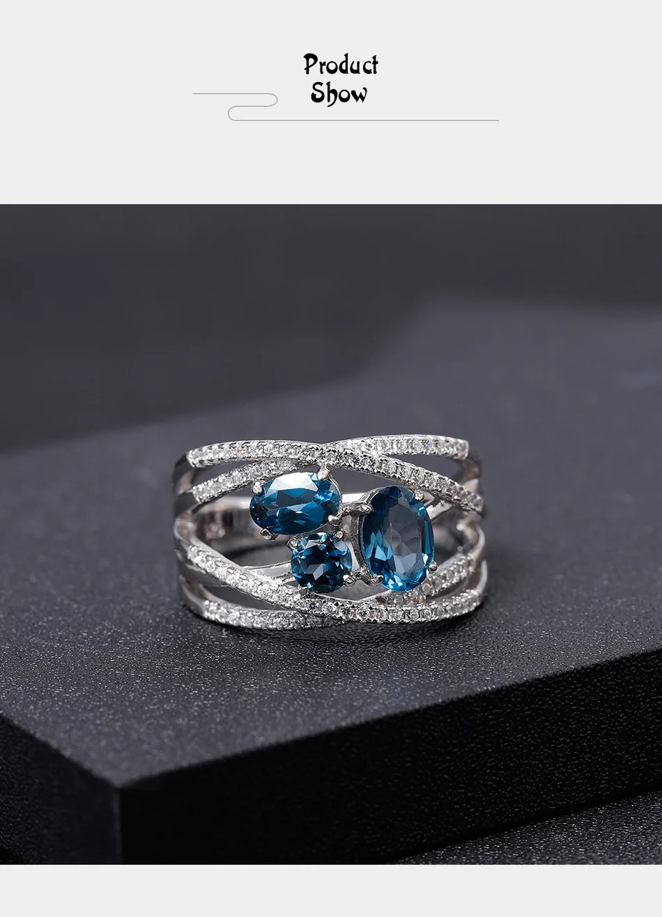 GEM'S BALLET, классика, 1.83Ct, натуральный Лондон, голубой топаз, кольца, 925 пробы, серебро, драгоценный камень, палец, кольцо для женщин, хорошее ювелирное изделие