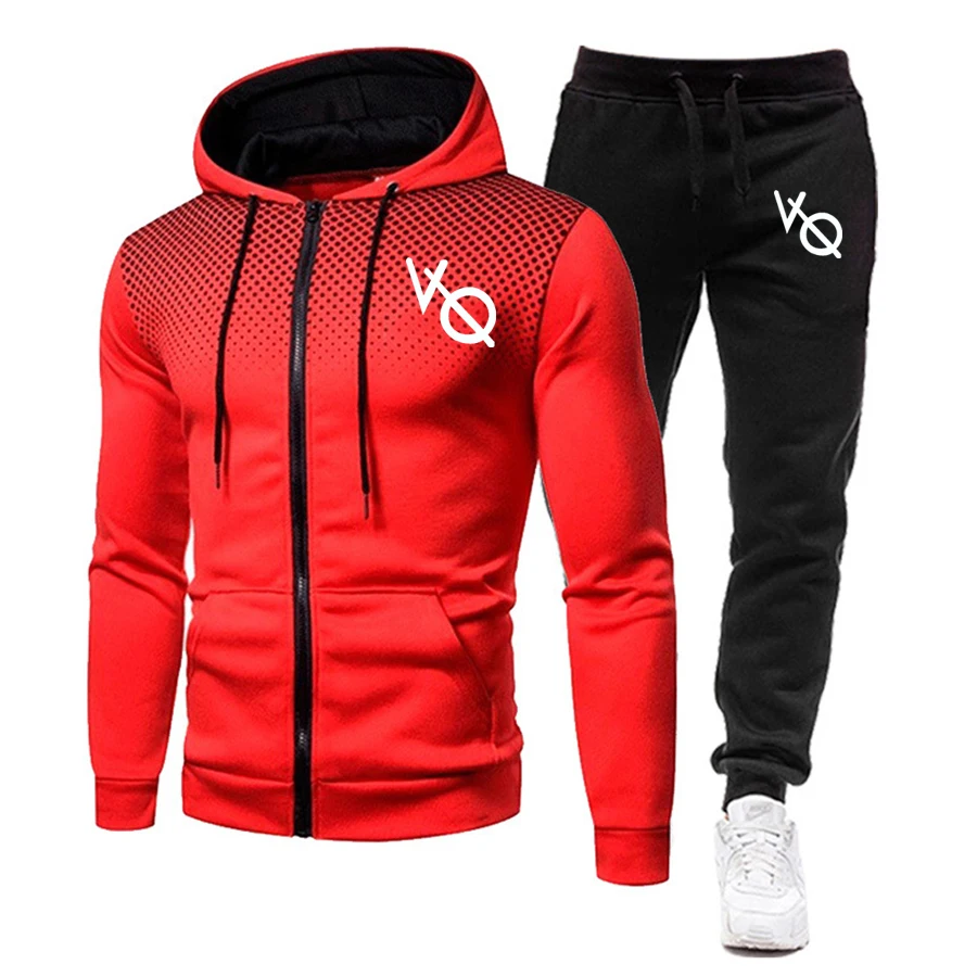 

2020 Hot Sale Autumn And Winter Brand Men's 2 Pieces Hooded Zipper Jacket Sportswear Casual Pants Sportswear Suit