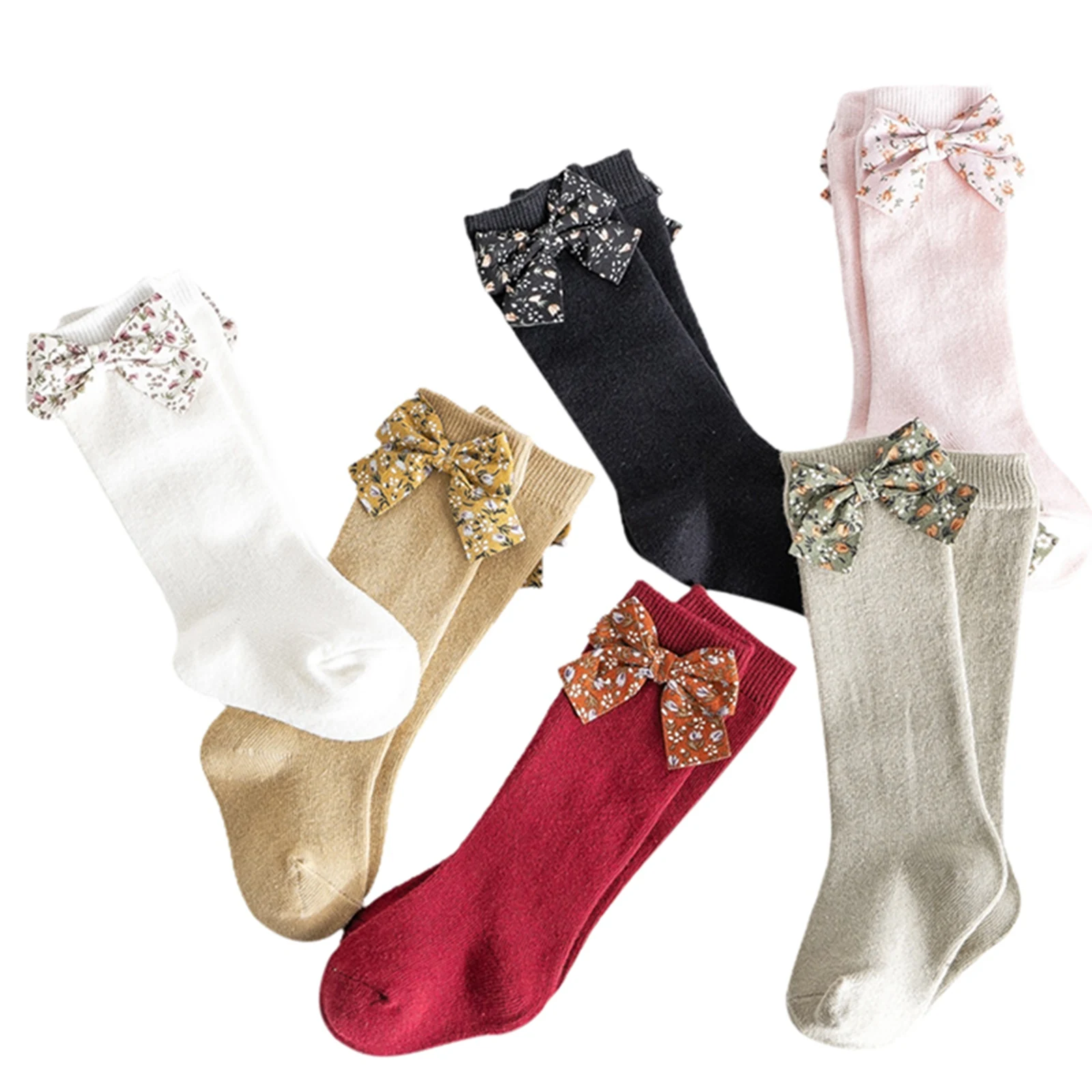

Lioraitiin 1-2 Years Newborn Autumn Knee Socks Baby Girls Stretchy Seamless Toe Socks with Floral Bowknot