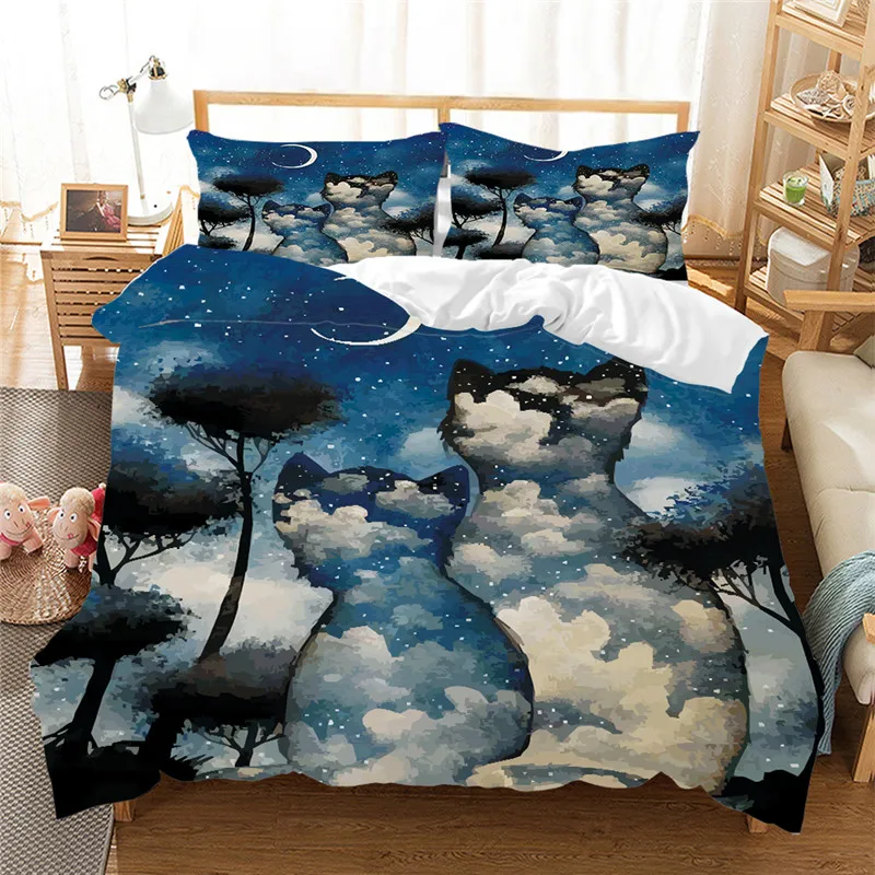 Художественный красивый мягкий комплект постельного белья с рисунком кота