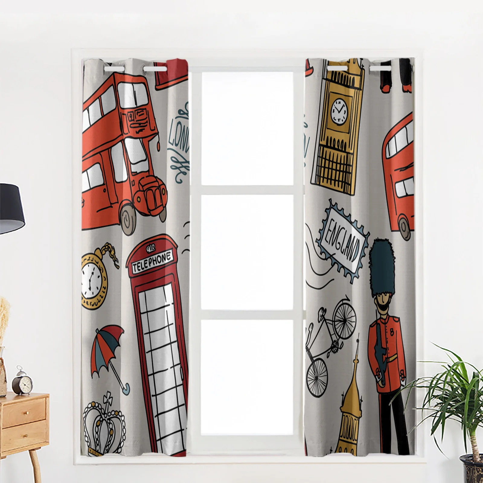 

England London Cartoon Style Blackout Curtain Living Room Bedroom Window Treatment Drapes Blackout Curtains for The Kids Bedroom