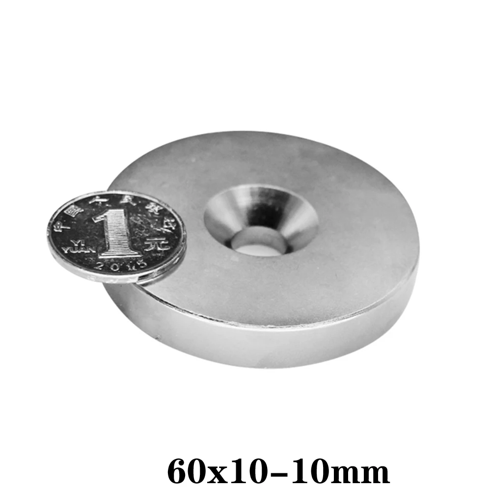 1/2/3/5CS 60x10 10 мм сильный магнит 60*10 отверстие потайной Неодимовый Магнит постоянный