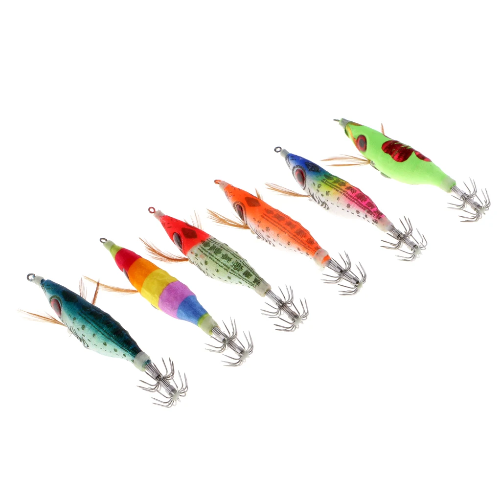 

6pcs Glow In Dark Squid Jigs Hook Shrimp Fishing Lure Bait W/ Luminous Tail