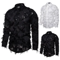 spring new mens shirt three dimensional feather mens casual long sleeved fashion shirt for men