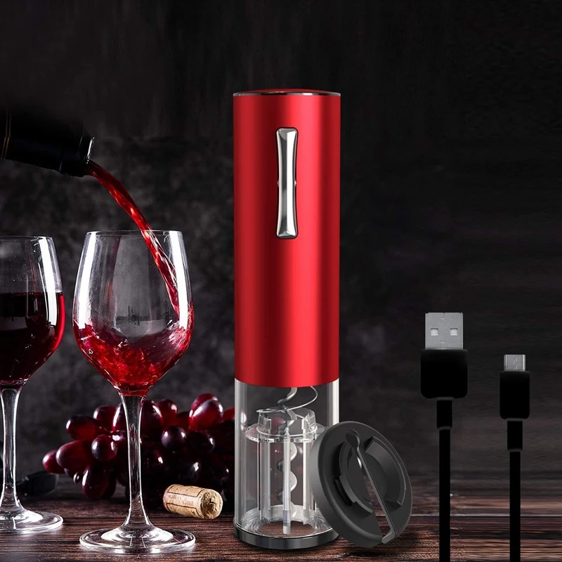 

2 Set Electric Wine Opener,USB Rechargeable Wine Bottle Corkscrew Opener with Removable Free Foil Cutter, Red & Black