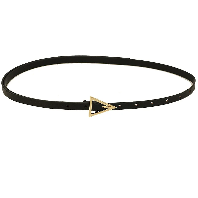 

5 Colors Women Luxury Brand Belts Fashion PU Leather Vintage Thin Belt Ladies Golden Triangle Buckle Waistband for Jeans Dress