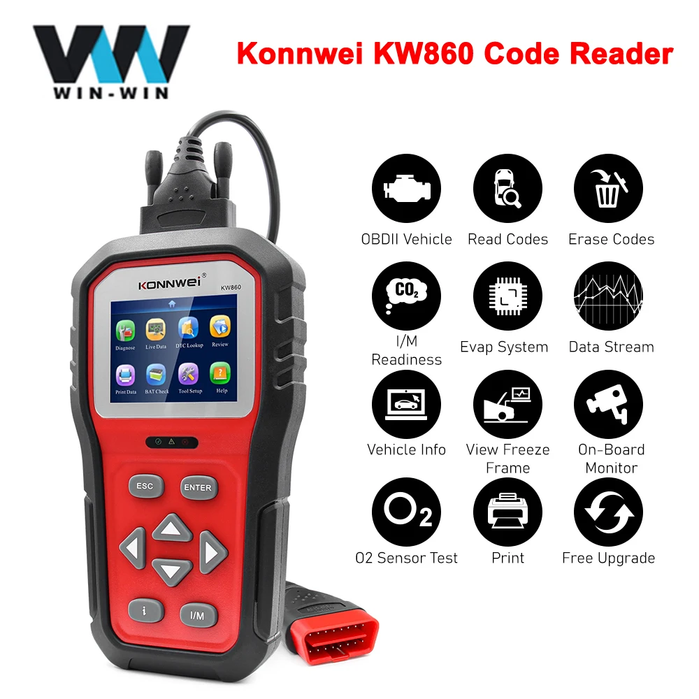 Автомобильный диагностический сканер KONNWEI KW860 OBD 2 OBD2 считыватель кодов адаптер ODB2
