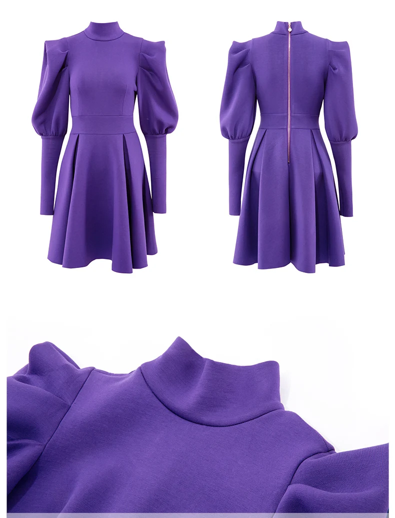 Женское Короткое платье-трапеция с пышными рукавами и высокой талией | Женская