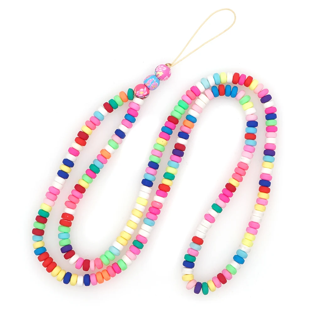

Fashion Colorful Soft Pottery Chain Beaded Trendy Women Outside Casual Accessory Necklace Gift Mobile Phone Hanging Rope