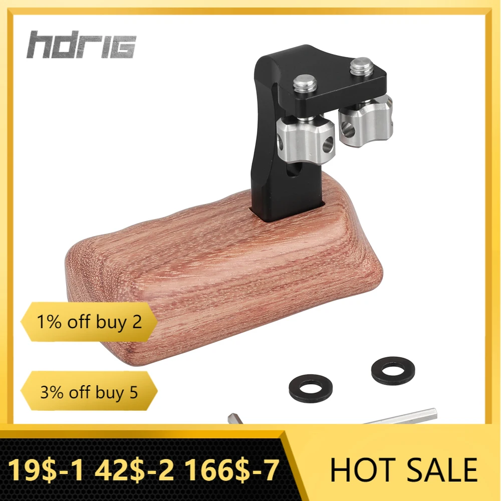 

HDRIG Reversible Wooden Hand Grip Medium Size With 1/4"-20 Thumbscrew Knob Right Side for DSLR Camera Cage Rig