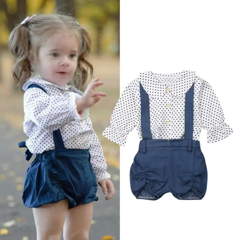 2019 г. Летняя осенняя одежда для малышей Топы в горошек с длинными рукавами