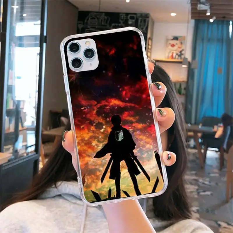 

Attack on Titan anime Phone Case Transparent for iPhone 6 7 8 11 12 s mini pro X XS XR MAX Plus cover funda shell